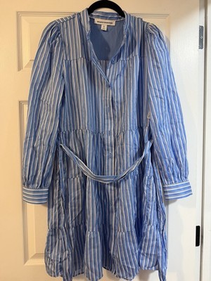 Amazon Essentials Women s Blue/White Striped Shirt Dress Belted Button Sz S