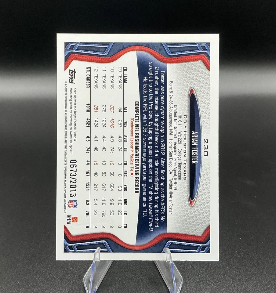 2013 Topps Arian Foster #230 Gold Border /2013 - Image 2 of 2