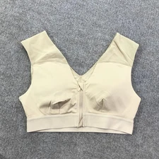 Tommie Copper Sports Bra Womens Medium Beige Shoulder Support Front Zip Nude