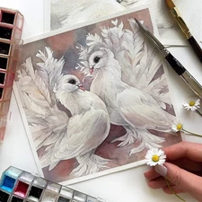 Original Watercolor David and Chloe the Doves 8x8 Painting Unique Artwork