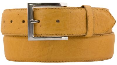 Mango Western Cowboy Leather Belt Genuine Ostrich Skin Silver Buckle Cinto