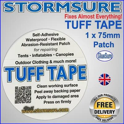 TUFF TAPE NASTRO IN TUFO TEMPESTA 1 x 75 mm riparazione tenda da sole campeggio patch adesiva impermeabile