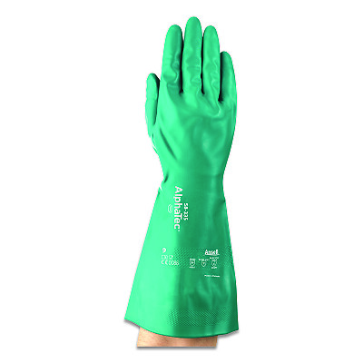 Ansell Aquadri Heavy-Duty Nitrile Gloves, Gauntlet Cuff, Size 11, Green