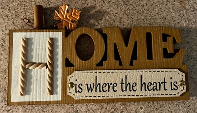 wood home expression Home is where the heart is freestanding wood sign 10.5x6x1