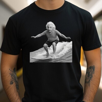 Mens Albert Einstein Surfing Motif Cotton T-Shirt Size XS to 5XL