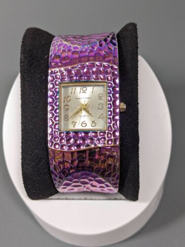 Vernier Hammered Purple Rainbow Hinge Cuff Bracelet Square Dial 6 inch