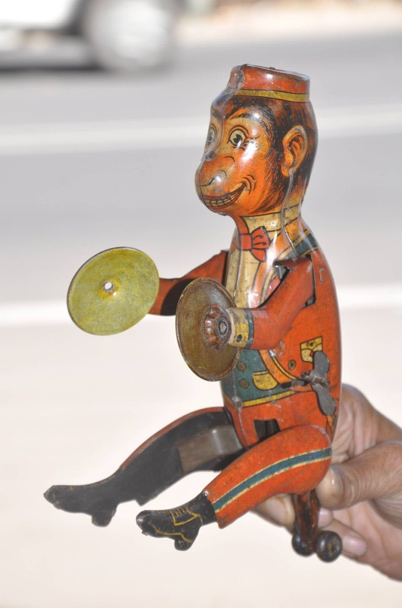 Vintage Wind Up Monkey Playing Cymbals Litho Colorful MT Trademark