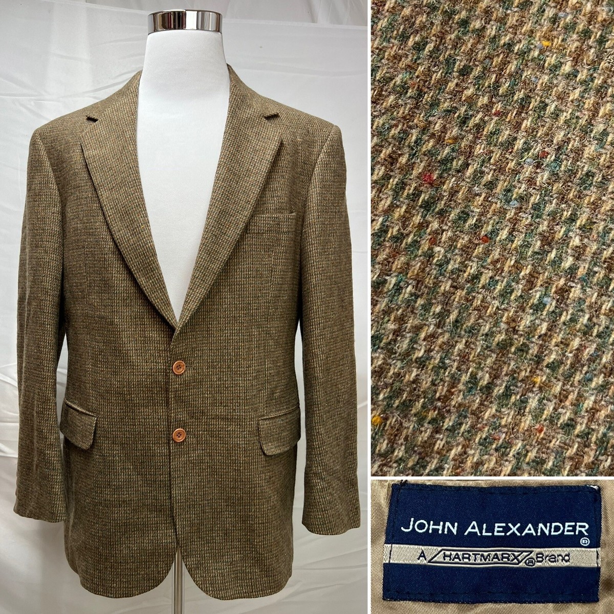 Men's Vintage John Alexander Brown Tweed 2-Button Wool 42R Blazer