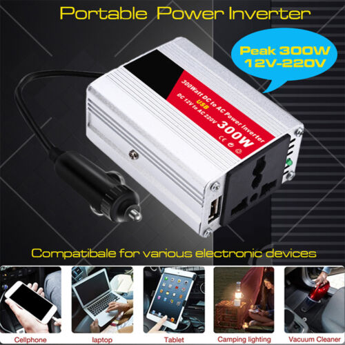 Pure Sine Wave Power Inverters 300W DC 12V AC 220V Car Cigarette Lighter Plug - Foto 1 di 18