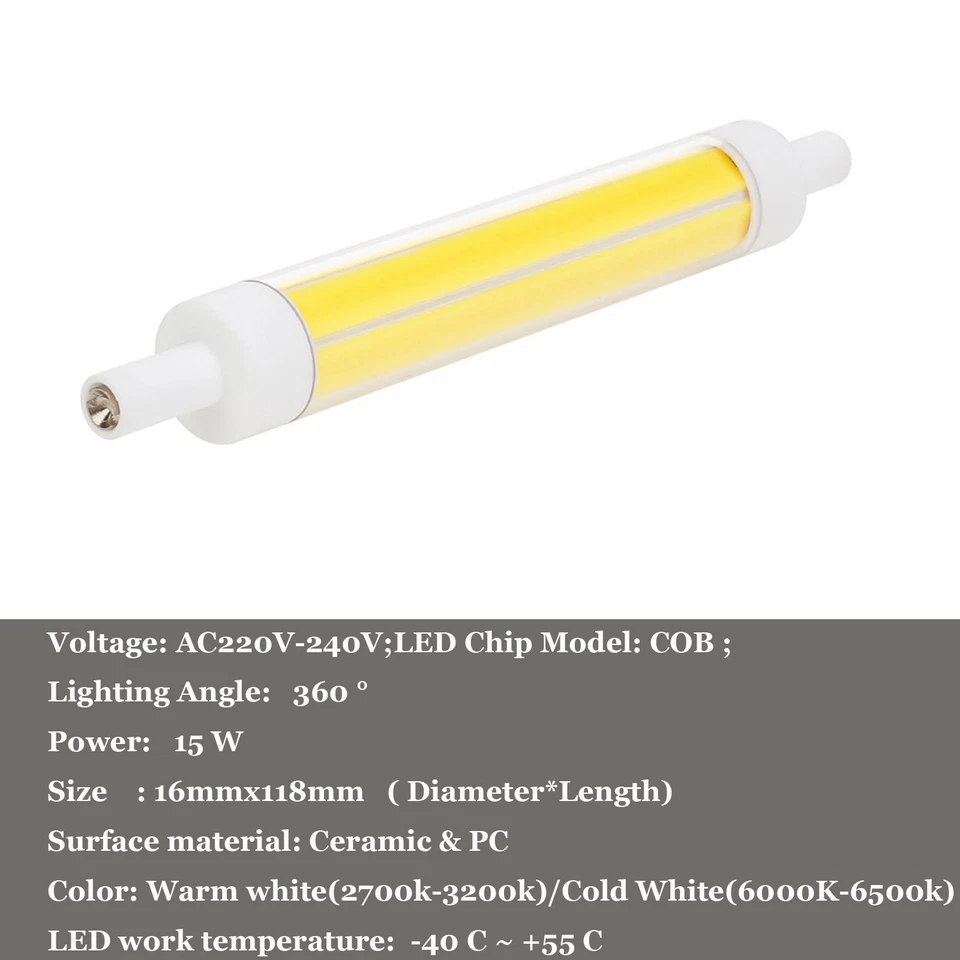 Dimmable R7S 15W J118 COB Ceramic Bulbs Lights Replace Halogen Floodlight Lamps - Image 4 of 4