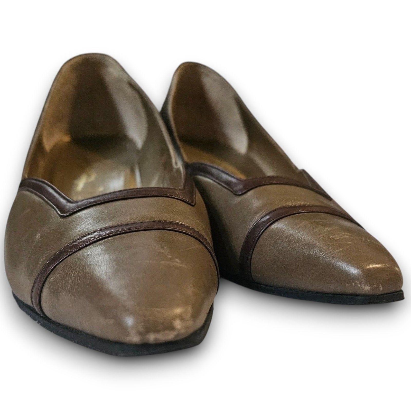 Yves Saint Laurent taupe pelle marrone vintage anni 80 tacco a pompa taglia EU 36 US 5 5