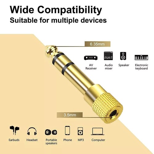 6.35 mm Male to 3.5 mm Female TRS connector Plug Audio Headphone Adapter - Zdjęcie 8 z 10