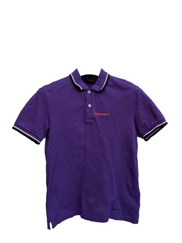 トップス 90s prada purple navy cotton polo shirt Vintage Prada Sport Baby Blue Purple Green Striped Polo Shirt Size