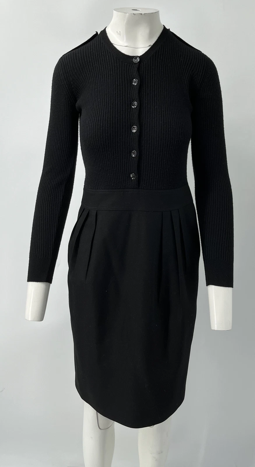 Maglione Burberry nero lavorato a maglia combinazione lana cashmere manica lunga guaina taglia 10