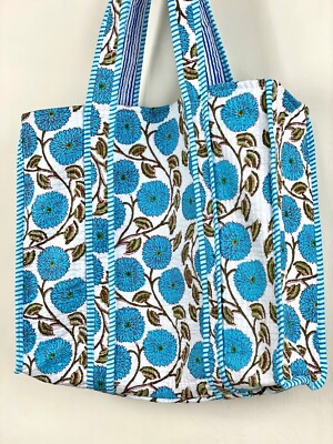 Indian Turquoise Kitty Print Quilt Shoulder Bag Women's Beach Cotton Handbag US