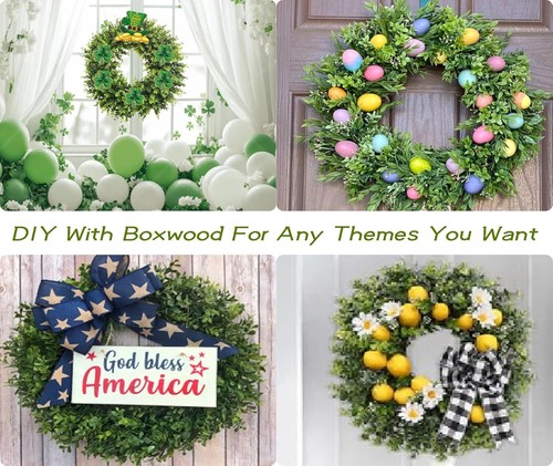 Boxwood Wreaths for Front Door Artificial Green Spring Summer Wreaths Farmhouse - Picture 6 of 11