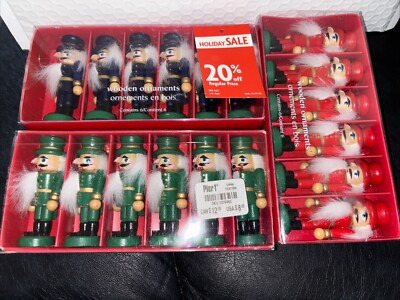 (3) Pier 1 Imports Christmas Wood Nutcracker Ornaments Sets of 5-Red Green Blue