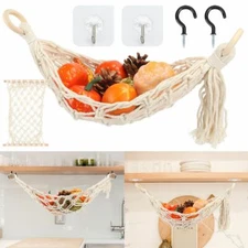 Macrame Fruit Hammock Under Cabinet - Hanging Basket for Kitchen Fruit Holder US