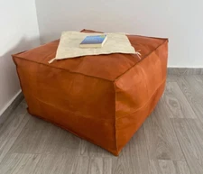 Brown Unstuffed Square Footrest New 30'' Retro Leather Moroccan Boho Pouffe