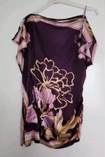 MNG MANGO PURPLE PINK GOLD SATIN KAFTAN STYLE SHORT SLEEVE BLOUSE TOP EUR S 8/10