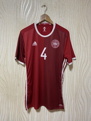 DENMARK 2016 2017 HOME SHIRT JERSEY ADIDAS sz 8 MEN PLAYER ISSUE #4 AGGER