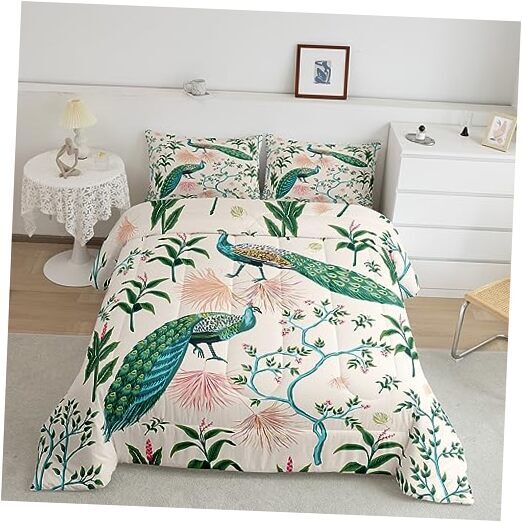 Colorful Peacock Comforter Size for Boys Girls, Peacock Twin Multi 06