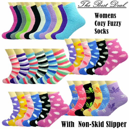 3-10 Pairs Womens Winter Anti Slip Non-Skid Warm Cozy Fuzzy Socks Home Slippers - Picture 1 of 12