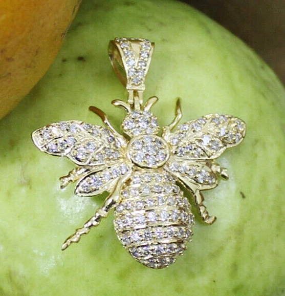 Colgante de boda abeja miel oro amarillo macizo 14k diamante redondo natural 2,05 quilates Foto 2 de 4