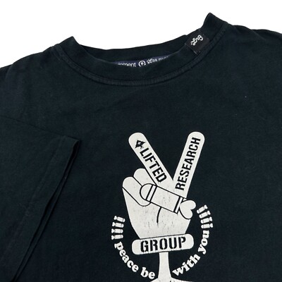 LRG Lifted Research Group Black Short Sleeve T-Shirt ''Please Be With You'' Large