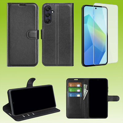 Handy Hülle + Schutzglas für Galaxy S / A Serie Klapphülle 9H Kunstleder Set