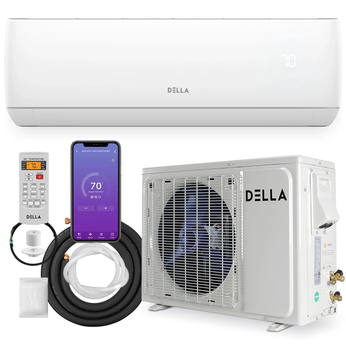 DELLA 12000 BTU Wifi Enabled Mini Split Air Conditioner u0026amp; Heater  Ductless Invert | eBay