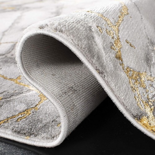 Tappeto Runner Collezione Artigianale - 2'3" x 10', Grigio e Oro, Design Astratto Moderno... - Foto 6 di 6
