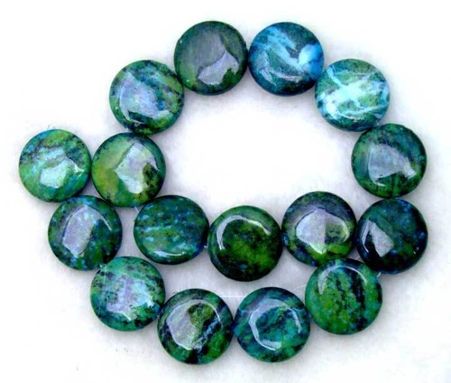 20mm Round Coin Green Chrysocolla Loose Beads for Jewelry Making DIY Strands 15" - Picture 3 of 3