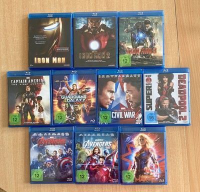 10x Blu-Ray Marvel Avengers Superhelden Iron Man Captain America Deadpool