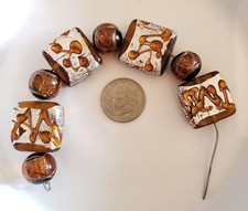 Lampwork Handmade Brown Black White Beads 8 Pc B6 
