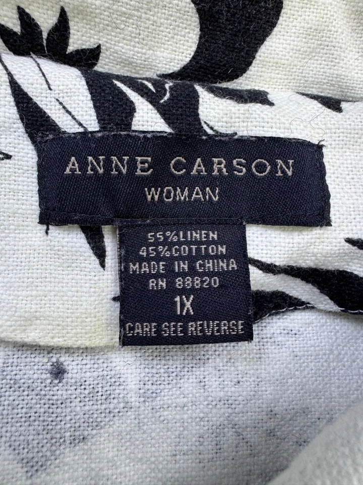 Chaqueta Anne Carson Mujer 1X Blanca Floral Mezcla de Lino Abotonada Chaqueta Artística Foto 3 de 4