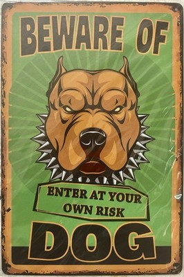 TIN SIGN 8x12 Beware Pit Bull Warning Attack Dog  Pet Protection Security DD26