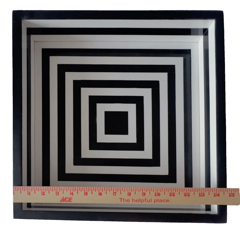 BANDEJA cuadrada a rayas blanca y negra geométrica 15" x 15" Op ART para servir decoración del hogar Foto 4 de 4