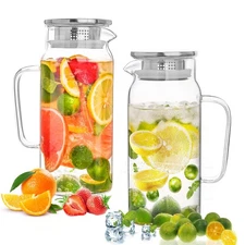 Glass Pitcher with Lid,2 QT,Glass Water Jugs,BPA-Free,Microwave&Dishwasher Safe