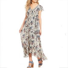Band of Gypsies Collective Floral Wrap Dress M Maxi Ruffle Cottage Feminine NEW