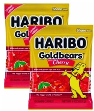 HARIBO 2 x 4oz Bags GOLDBEARS Gummi Candy CHERRY Share Size BEARS Shaped Gummies