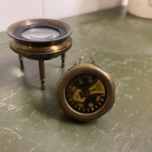 Victorian Tripod Map Magnifying Glass France Loupe Brass West Germany Compass