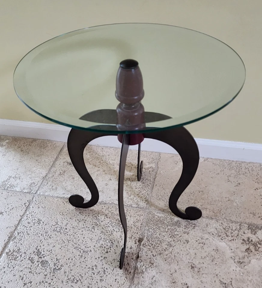 Post Modern Studio End Table Cleverly made with Metal Legs Wood Center Rod Cool! - Image 3 of 4