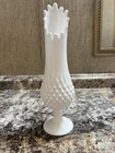 Vintage Fenton Art Glass Hobnail pattern white milk glass swung vase 13”