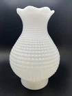 Vintage Diamond Hobnail Scalloped Milk Glass Chimney Lamp Shade 7”