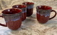 Beautiful Red Coffee Mugs. Set Of 4. Cuthbert. Over And Back 14 Ounces Each. New