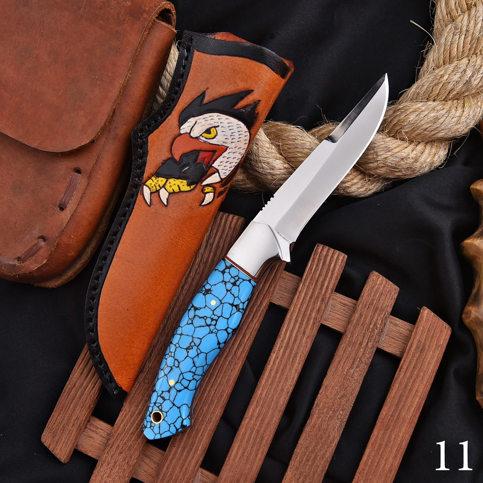 Handmade 9" High Carbon Steel Sharp Hunting Knife | Full Tang | Leather Sheath