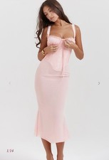 House of cb SYRAH Soft Peach Lace Back Midi Dress
