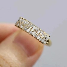 Baguette Cut Simulated Diamond Women's Wedding Band Ring 14K Yellow Gold Plated
