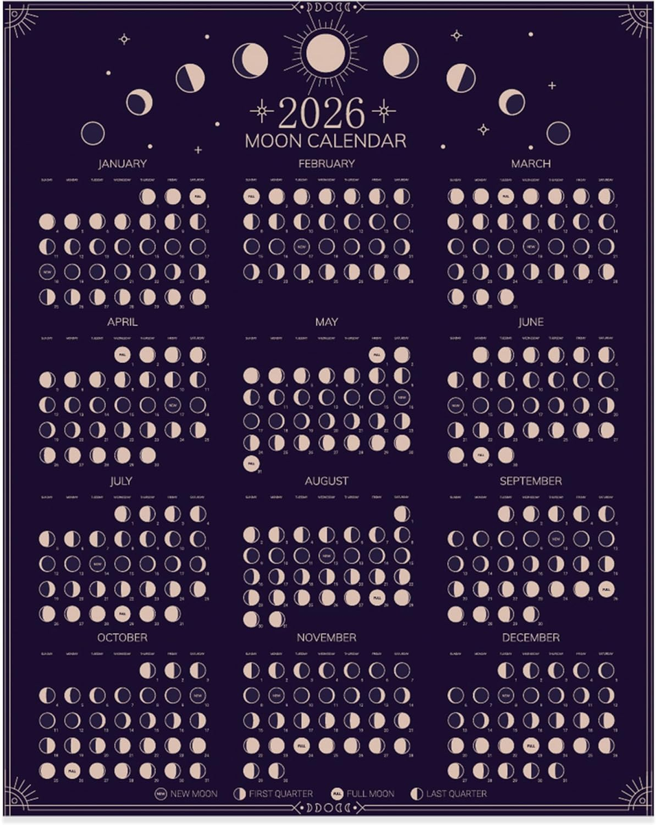 2026TYPE-MOONカレンダー 2026 Wall Calendar - Moon Phases Poster, 11 X 14 Inches Hangable